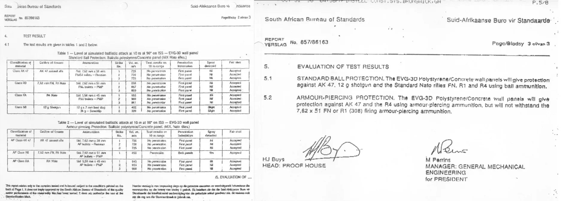 Test results for EVG-3D wall panels.